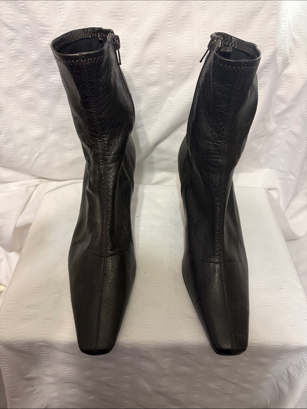 Bandolino Black Square-Toe Leather Heeled Ankle Boots